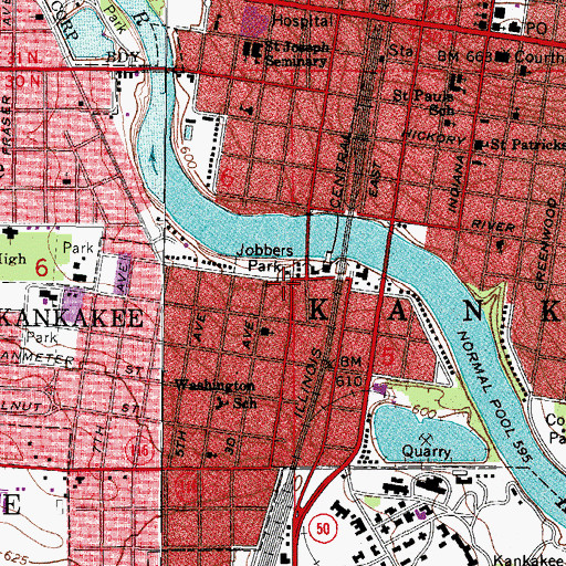 Topographic Map of Kankakee Fire Department Station 3, IL