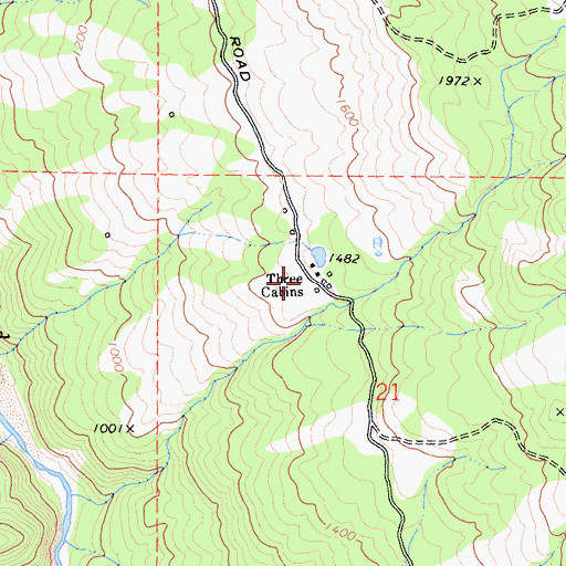 Topographic Map of Three Cabins, CA