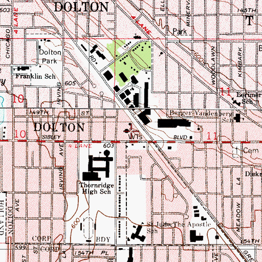 Topographic Map of Dolton Fire Department Station 2, IL