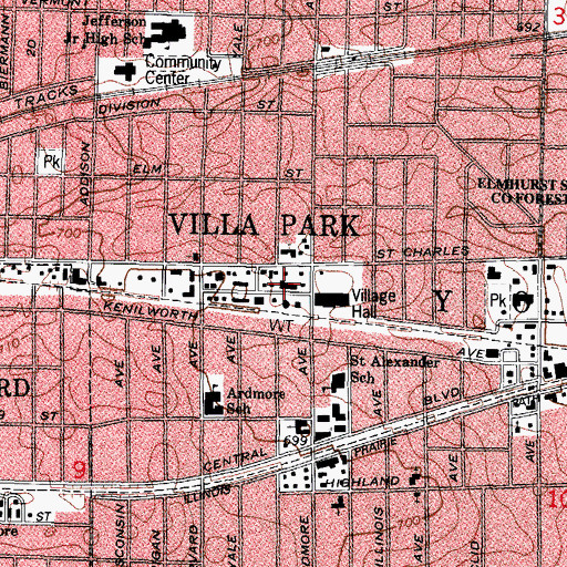 Topographic Map of Villa Park Fire Department Station 1, IL