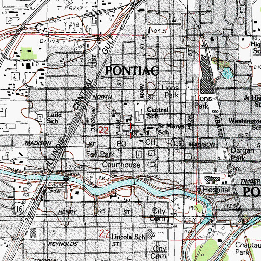 Topographic Map of Pontiac Rural Fire Protection District, IL