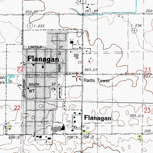 Topographic Map of Flanagan Graymont Fire Protection District, IL