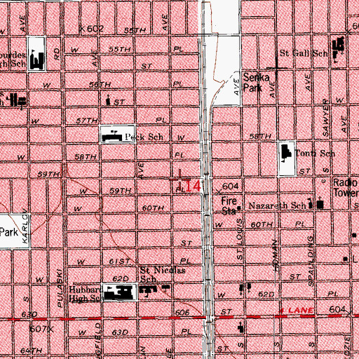 Topographic Map of Chicago Fire Department District 5 Station 88, IL