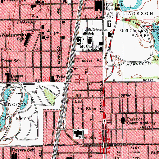 Topographic Map of Chicago Fire Department District 5 Station 63, IL
