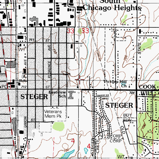 Topographic Map of Steger Fire Department Station 1 Headquarters, IL