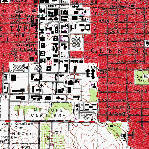 Topographic Map of Urbana Fire Rescue Services West Station, IL