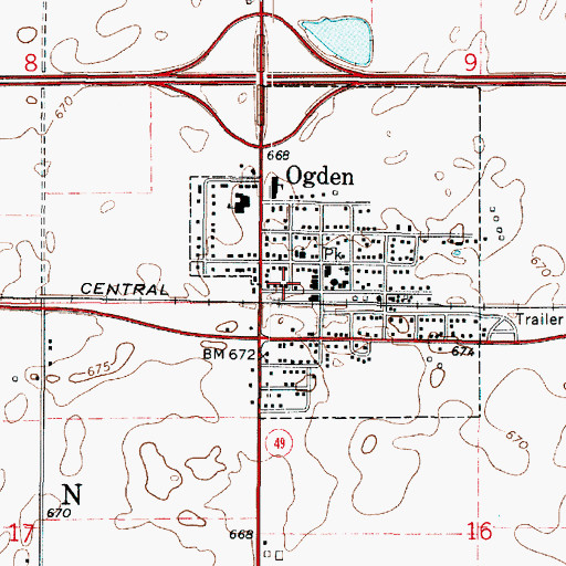 Topographic Map of Ogden-Royal Fire Protection District Station 1, IL