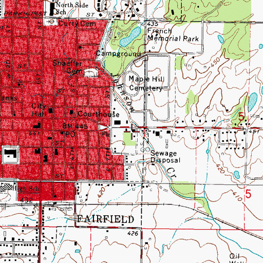 Topographic Map of Fairfield Rural Fire Protection District Station 1, IL