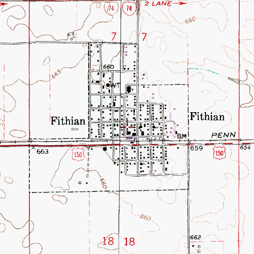 Topographic Map of Fithian - Muncie - Collison Fire Protection District, IL