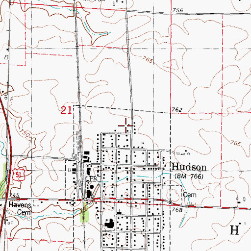 Topographic Map of Hudson Community Fire Protection District Headquarters, IL