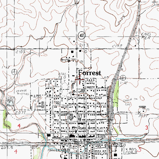 Topographic Map of Forrest - Strawn - Wing Fire Protection District, IL