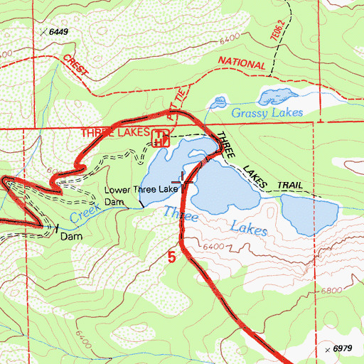 Topographic Map of Three Lakes, CA