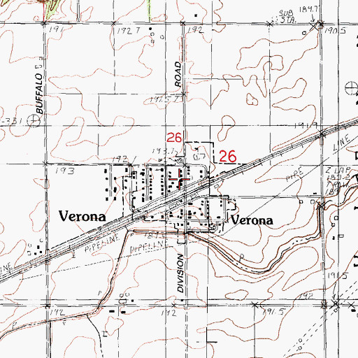 Topographic Map of Verona - Kinsman Fire Protection District, IL