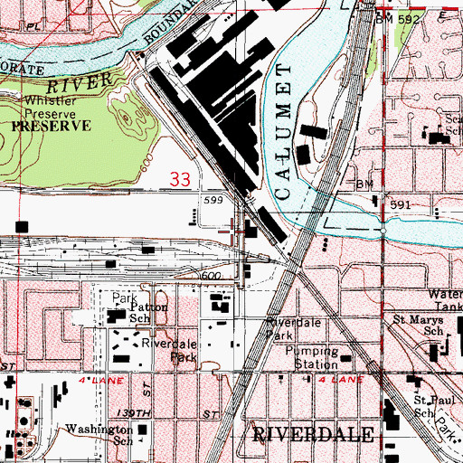 Topographic Map of Mittal Steel United States of America - Riverdale Fire Rescue Services, IL