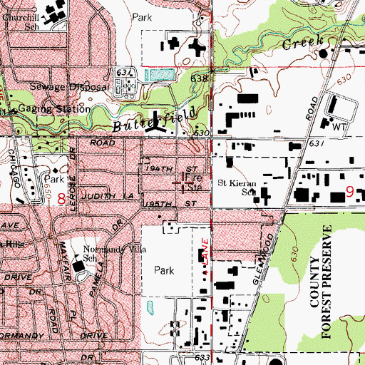 Topographic Map of Holbrook Fire Protection District, IL