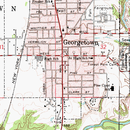 Topographic Map of Georgetown Fire Protection District, IL