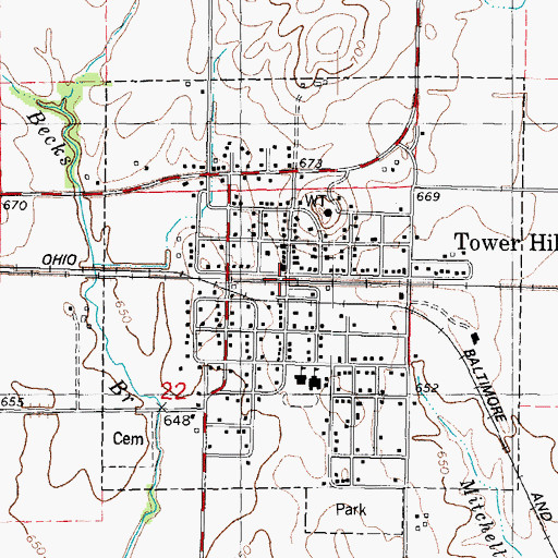 Topographic Map of Tower Hill Fire Protection District, IL