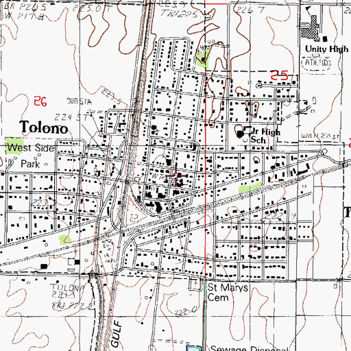 Topographic Map of Tolono Fire Department Station 1, IL