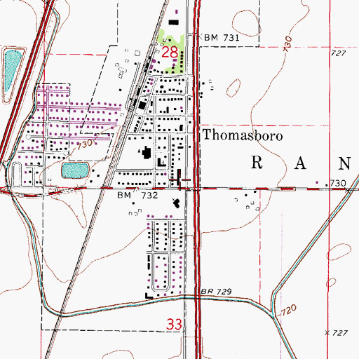 Topographic Map of Thomasboro Fire Protection District, IL