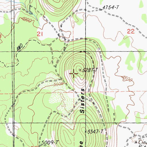 Topographic Map of Three Sisters, CA