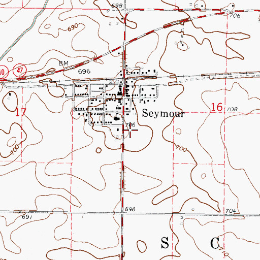 Topographic Map of Seymour Village Fire Department, IL