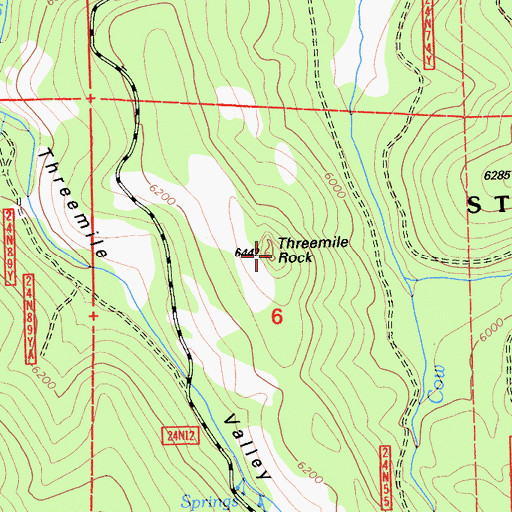 Topographic Map of Threemile Rock, CA