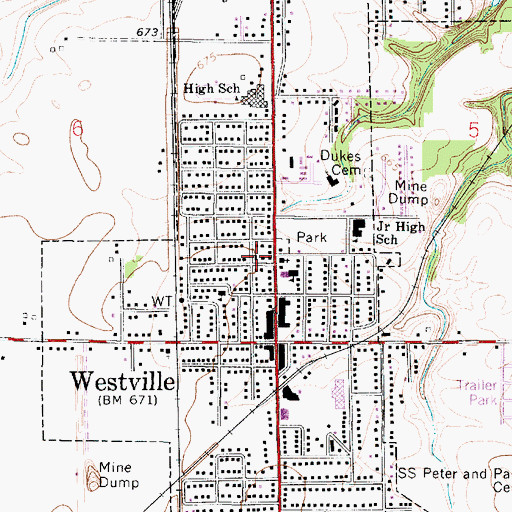 Topographic Map of Westville Area Fire Protection District, IL