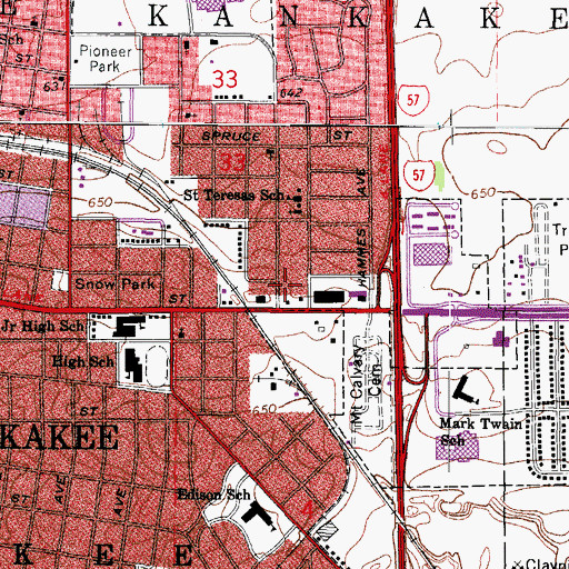 Topographic Map of Kankakee Fire Department Station 4, IL