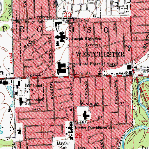 Topographic Map of Westchester Fire Department Station 26, IL