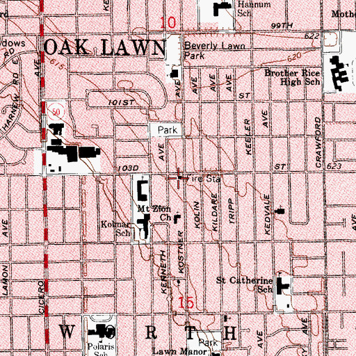Topographic Map of Oak Lawn Fire Department Station 1, IL