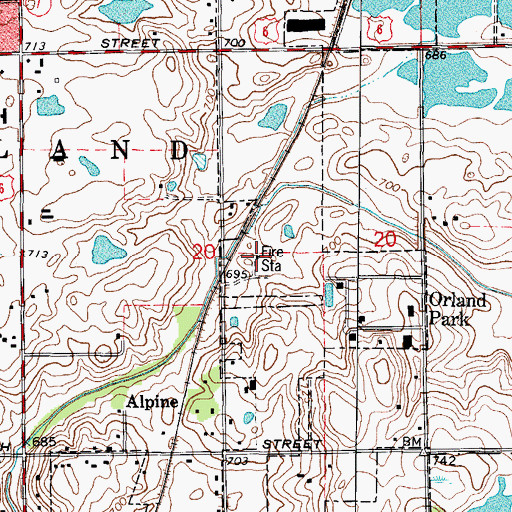Topographic Map of Orland Fire Protection District Training Center, IL