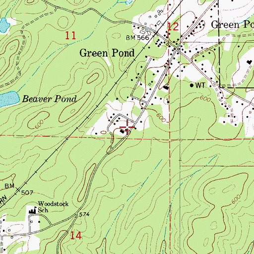 Topographic Map of Green Pond Volunteer Fire Department Station 1, AL