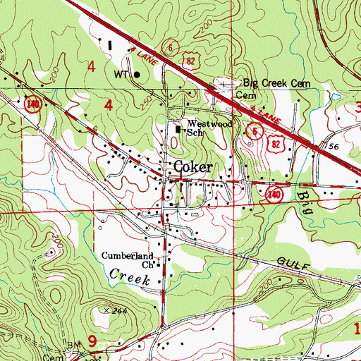 Topographic Map of Coker Volunteer Fire Department, AL