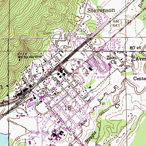 Topographic Map of Stevenson Volunteer Fire Department Station 2, AL