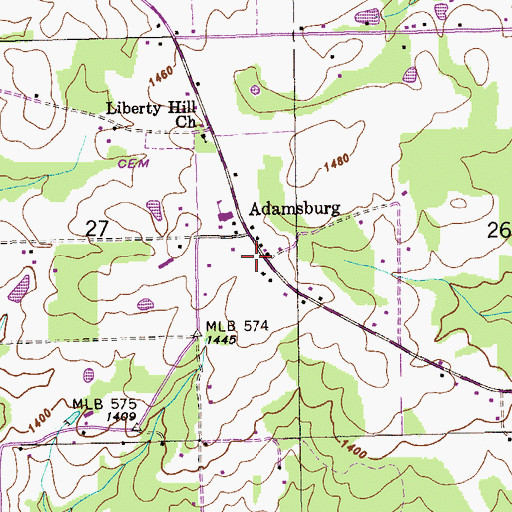 Topographic Map of Adamsburg Volunteer Fire Department, AL