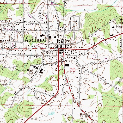 Topographic Map of Ashland Volunteer Fire Department, AL