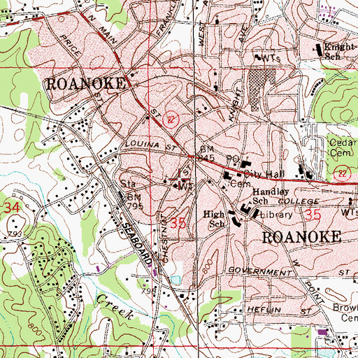 Topographic Map of Roanoke Fire Department Station 1, AL