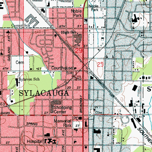 Topographic Map of Sylacauga Fire Department Station 1, AL