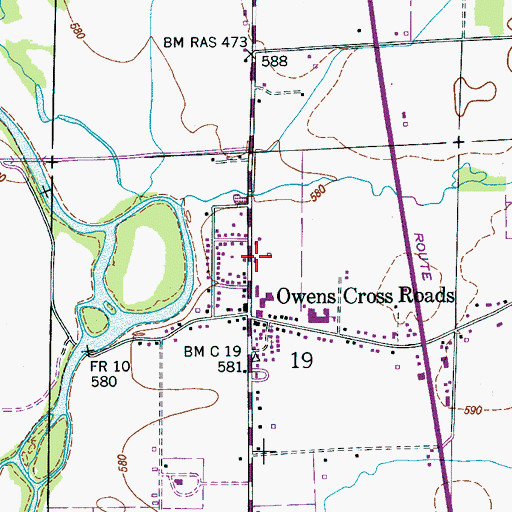 Topographic Map of Owens Cross Roads Volunteer Fire Department Station 1, AL