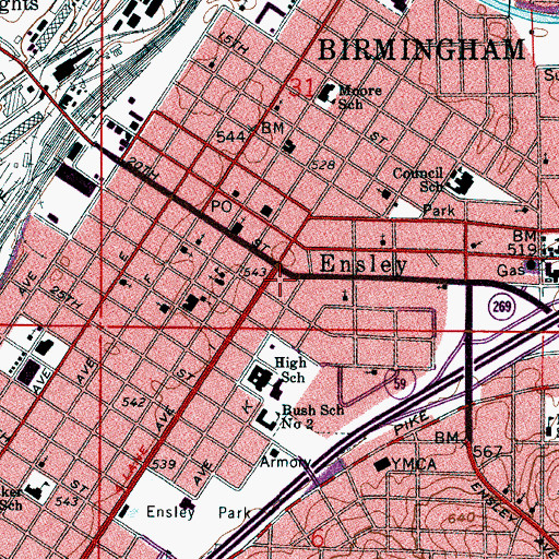 Topographic Map of Birmingham Fire and Rescue Service Station 16, AL