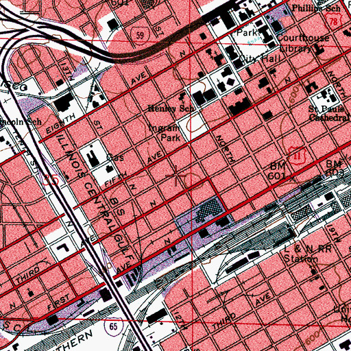 Topographic Map of Birmingham Fire and Rescue Service Station 6, AL