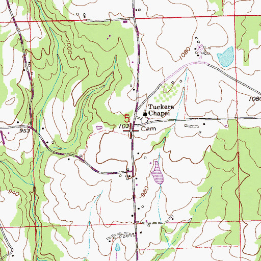 Topographic Map of Tuckers Chapel Volunteer Fire Department, AL