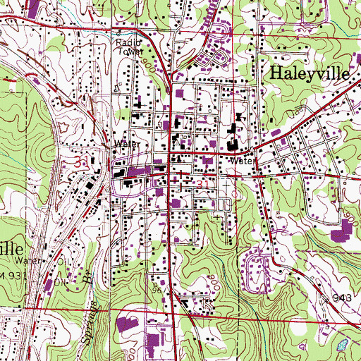 Topographic Map of Haleyville Volunteer Fire Department Station 1, AL