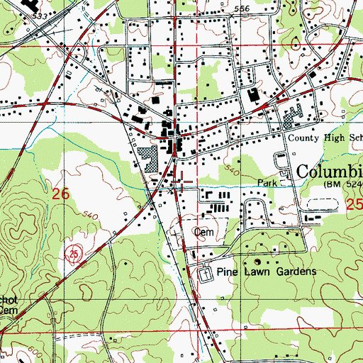 Topographic Map of Columbiana Volunteer Fire Department, AL