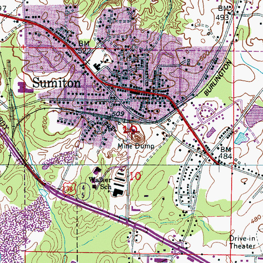 Topographic Map of Sumiton Fire and Rescue Service, AL