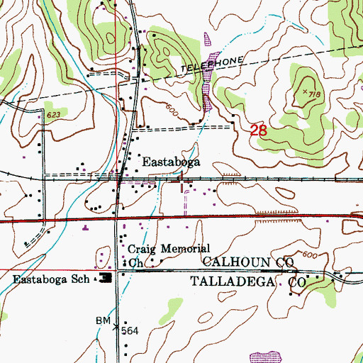 Topographic Map of Eastaboga Volunteer Fire Department Station 1, AL