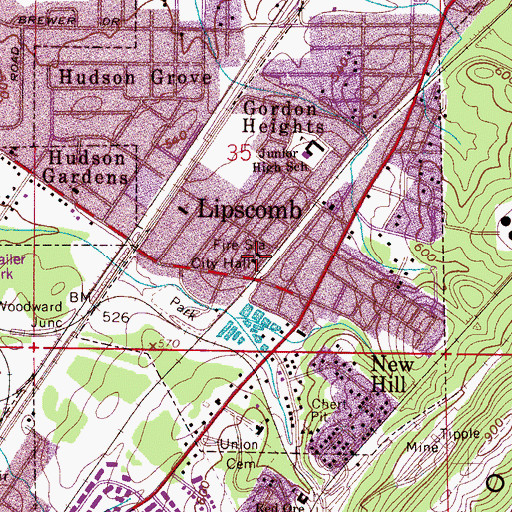 Topographic Map of Lipscomb Volunteer Fire Department, AL