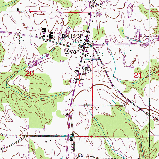 Topographic Map of Eva Volunteer Fire Department, AL
