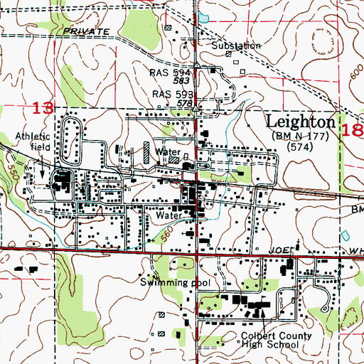 Topographic Map of Leighton Volunteer Fire Department, AL