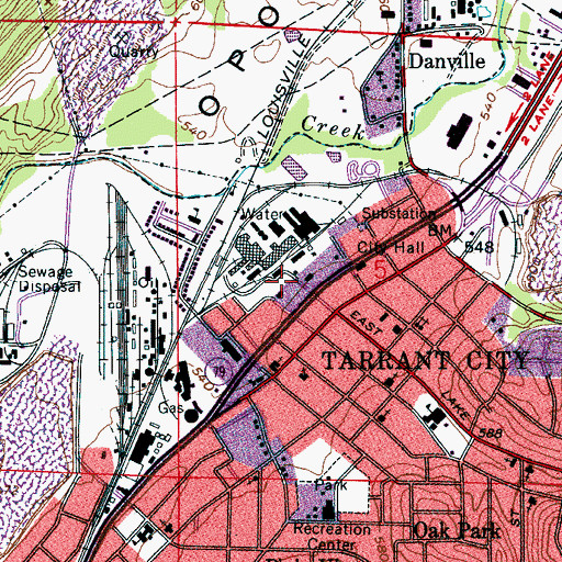 Topographic Map of Tarrant Fire and Rescue, AL